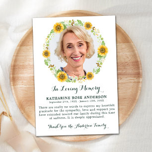 Tarjeta De Agradecimiento Funeral THANK YOU Sunflower Sympathy Photo Card