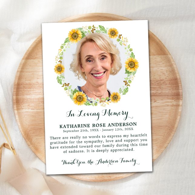 Tarjeta De Agradecimiento Funeral THANK YOU Sunflower Sympathy Photo Card (Subido por el creador)