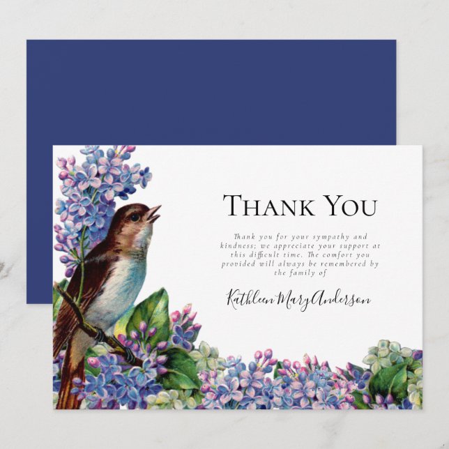 Tarjeta De Agradecimiento Funeral Vintage Bird (Anverso / Reverso)