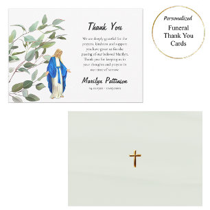 Tarjeta De Agradecimiento Funeral Virgen María católica vegetación