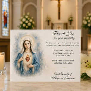 Tarjeta De Agradecimiento Funerales Católicos María Inmaculada Sagrado Coraz