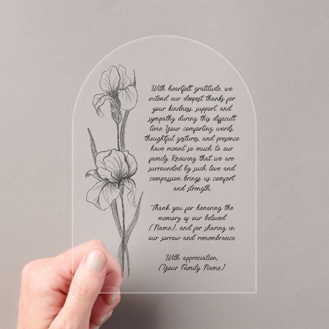 Tarjeta de agradecimiento funeraria con flor de ir (Insitu (portátil))