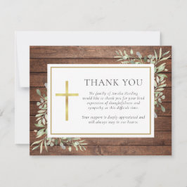 Tarjeta De Agradecimiento Funeraria Cristiana de Madera Rústica con Verdor