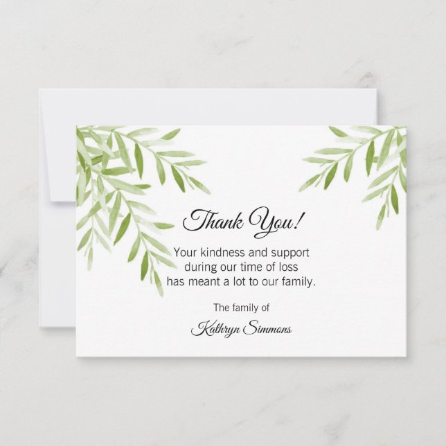 Tarjeta de agradecimiento funeraria - Hojas de col (Anverso)