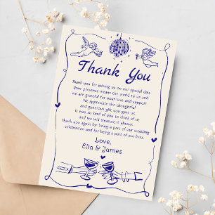 Tarjeta De Agradecimiento Funky Retro Boda dibujado a mano