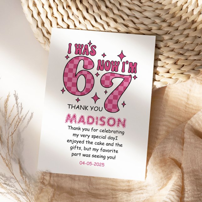 Tarjeta De Agradecimiento Funny 7th Birthday | “I Was 6, Now 7” Party (Funny 7th Birthday | “I Was 6, Now 7” Party Thank You Card
)