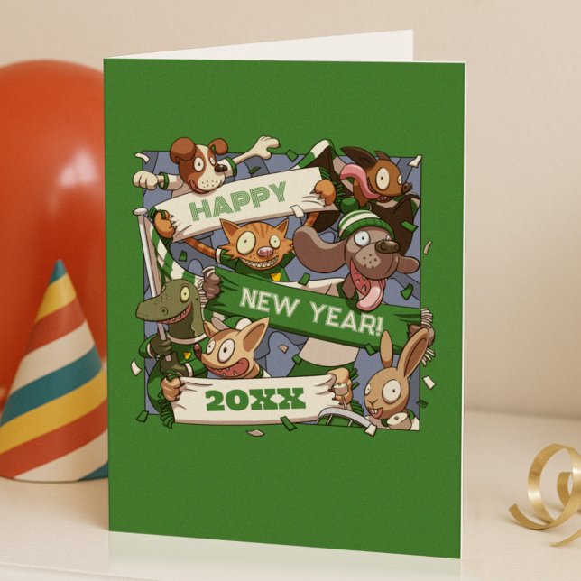 Tarjeta De Agradecimiento Funny Animals Add The New Year Sports Fans Cartoon (Subido por el creador)