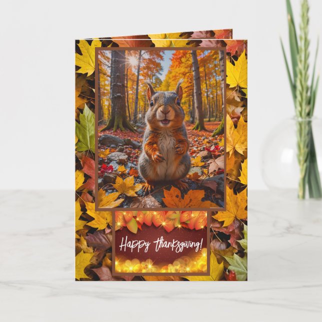 Tarjeta De Agradecimiento Funny Autumn Squirrel Thankess (Anverso)