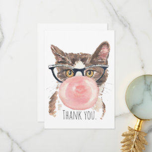 Tarjeta De Agradecimiento Funny Bubblegum Cat