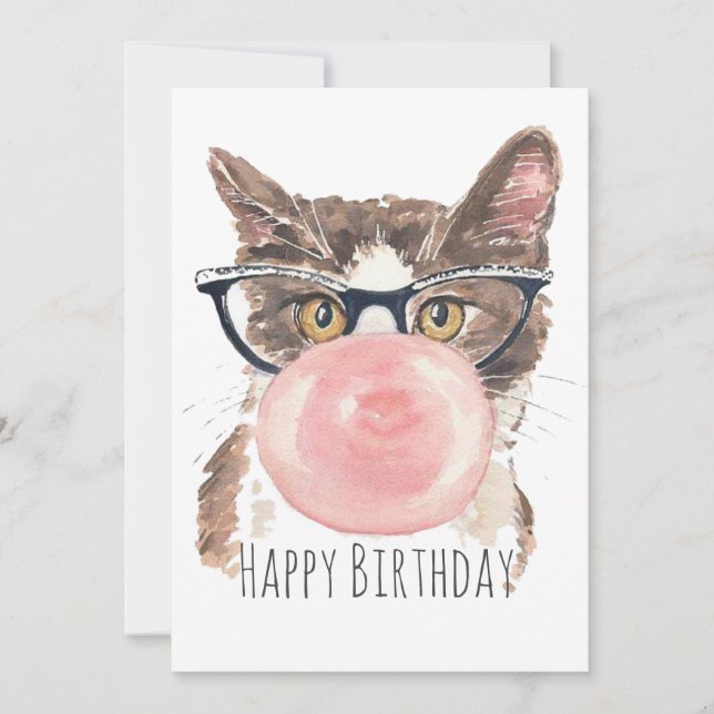 Tarjeta De Agradecimiento Funny Bubblegum Cat Birday Card (Anverso)