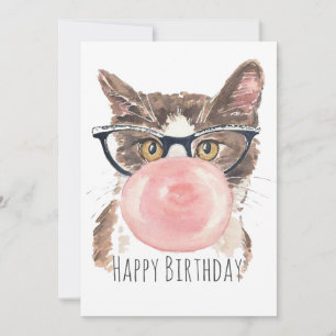 Tarjeta De Agradecimiento Funny Bubblegum Cat Birday Card