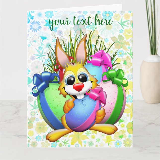 Tarjeta De Agradecimiento Funny Bunny biting an Easter Egg (Anverso)