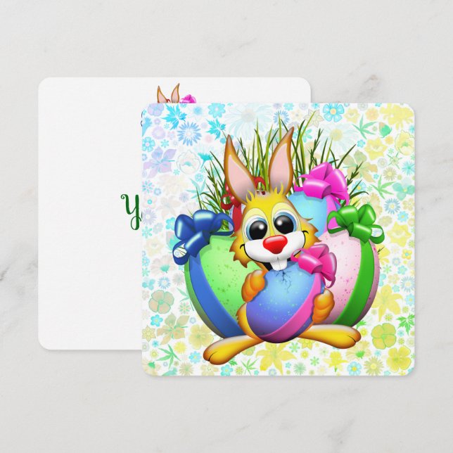 Tarjeta De Agradecimiento Funny Bunny biting an Easter Egg (Anverso / Reverso)