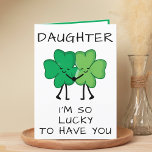 Tarjeta De Agradecimiento Funny Clover St Patrick's Day Daughter Birthday<br><div class="desc">¿Buscando una manera única de expresar tu amor y humor a tu hijo? Nuestra divertida tarjeta de saludo de trébol de cuatro hojas es la elección perfecta para tu hija o hijo en su cumpleaños o el Día de San Patricio! Personalizar al agregar tu propio mensaje personal. El diseño presenta...</div>