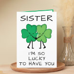 Tarjeta De Agradecimiento Funny Clover St Patrick's Day Sister Cumpleaños<br><div class="desc">¿Buscando una manera única de expresar tu amor y humor a tu hermano? Nuestra graciosa tarjeta de cuatro hojas de saludo es la elección perfecta para tu hermano o hermana en su cumpleaños o el Día de San Patricio! Personalizar al agregar tu propio mensaje personal. El diseño presenta dos tréboles...</div>