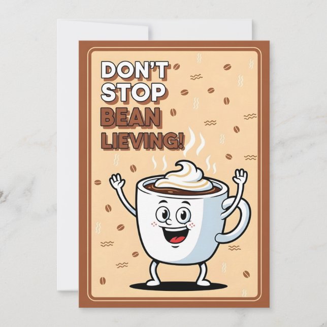 Tarjeta De Agradecimiento Funny Coffee Pun Don’t Stop Bean Lieving cute  (Anverso)