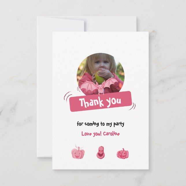 Tarjeta De Agradecimiento Funny cumpleaños de Halloween rosa y blanco. Perso (Anverso)