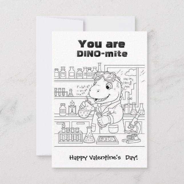 Tarjeta De Agradecimiento funny Dinosaur Coloring Maze Classroom Valentine  (Anverso)