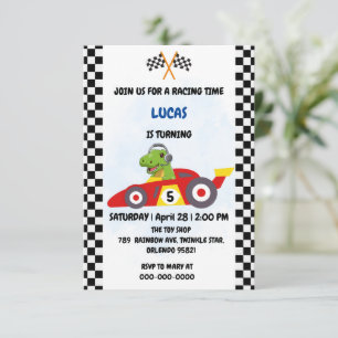 Tarjeta De Agradecimiento Funny Dinosaur racing car boy game Fiesta de cumpl