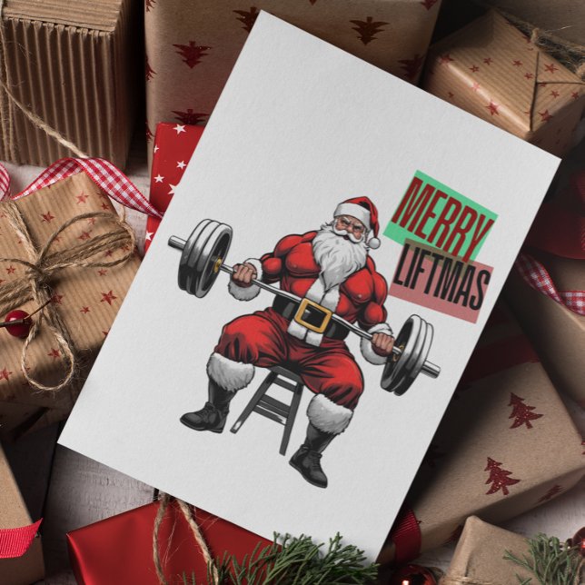 Tarjeta De Agradecimiento Funny Fitness Navidades Liftmas Barbell Santa (Merry Liftmas! Christmas Fitness Greeting Card)