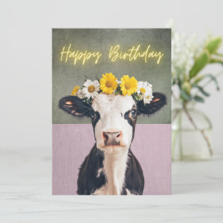 Tarjeta De Agradecimiento Funny Flower Cow Birday Card