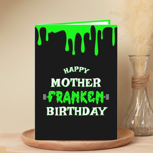 Tarjeta De Agradecimiento Funny Frankenstein Halloween Feliz cumpleaños (funny black & green slime drip Frankenstein Halloween happy birthday card)