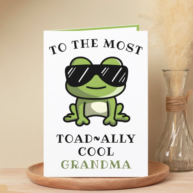Tarjeta De Agradecimiento Funny Frog Toad Guay Abuela Feliz cumpleaños (Funny Green Frog Toad Cool Grandmother Happy Birthday Thank You Card)