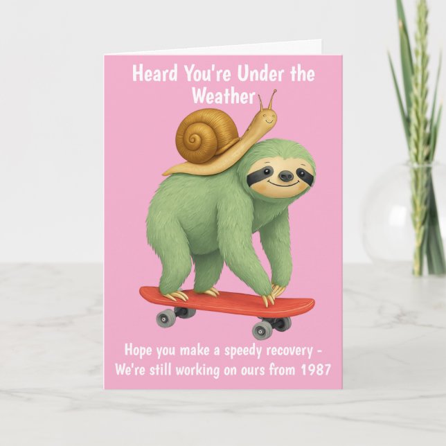 Tarjeta De Agradecimiento Funny Get Well Card Slove Snail Skateboard Art (Anverso)