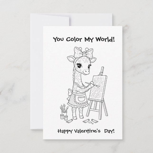 Tarjeta De Agradecimiento funny Giraffe Coloring Maze Classroom Valentine  (Anverso)