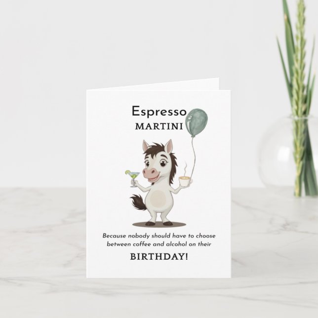 Tarjeta De Agradecimiento Funny Horse Birthday Card Café y Martini (Anverso)
