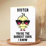 Tarjeta De Agradecimiento Funny Mal Pollo Hermana Feliz Cumpleaños<br><div class="desc">¿Buscando una manera única de expresar tu amor y humor a tu hermano? ¡Nuestra graciosa tarjeta de felicitación de pollo es la elección perfecta para tu hija en su cumpleaños! Personalizar al agregar tu propio mensaje personal. El diseño presenta una fresca chica bebé que lleva gafas de sol con un...</div>