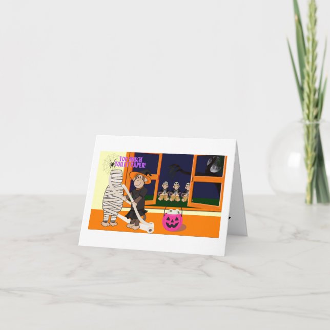 Tarjeta De Agradecimiento Funny Monkey toilet paper mummy Halloween Card  (Anverso)