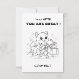 Tarjeta De Agradecimiento Funny Musician cat  coloring card and maze