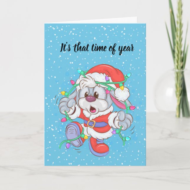 Tarjeta De Agradecimiento Funny Rabbit Santa Navidades Card (Anverso)