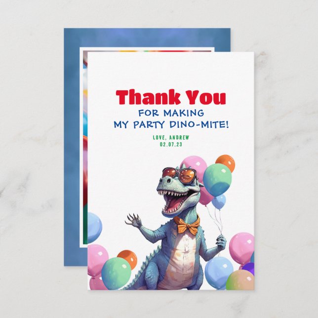 Tarjeta De Agradecimiento Funny Rex Dinosaur Birthday Gracias Foto (Anverso / Reverso)