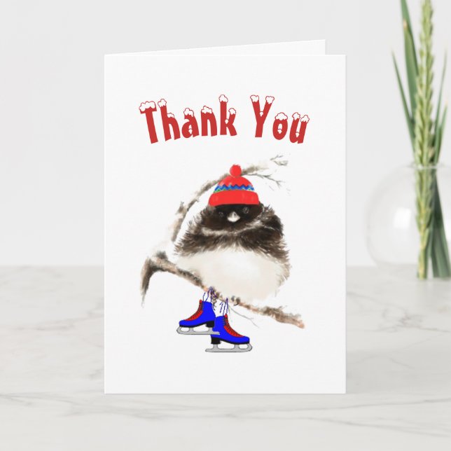 Tarjeta De Agradecimiento Funny, Thank You, Ice Skating  Sport Bird (Anverso)