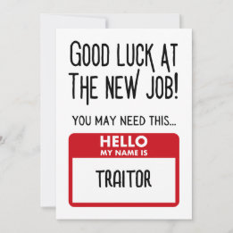 Tarjeta De Agradecimiento Funny 'Traitor Badge' Coworker sale