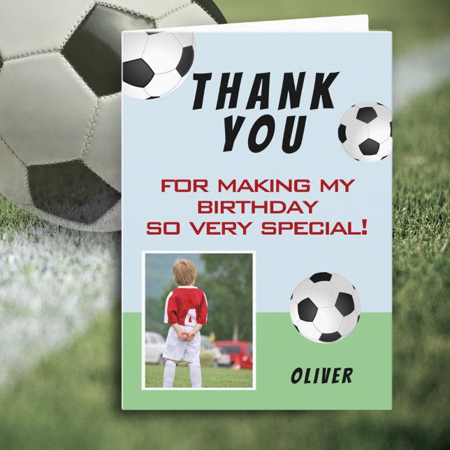 Tarjeta De Agradecimiento Fútbol Ball Niños Deportivos Fotos de cumpleaños (Subido por el creador)