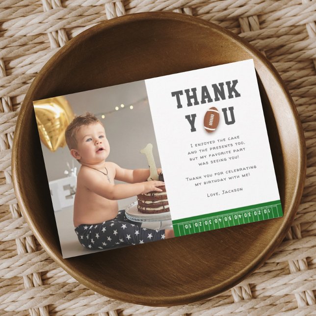 Tarjeta De Agradecimiento Fútbol Deporte Primer Año Abajo Foto De Cumpleaños (Subido por el creador)