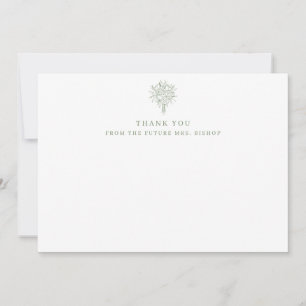 Tarjeta De Agradecimiento Futura Señora Line Art Floral Bridal Shower Salvia