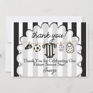 Tarjeta De Agradecimiento Futuro Astro del Fútbol Negro Blanco Rayado Baby S