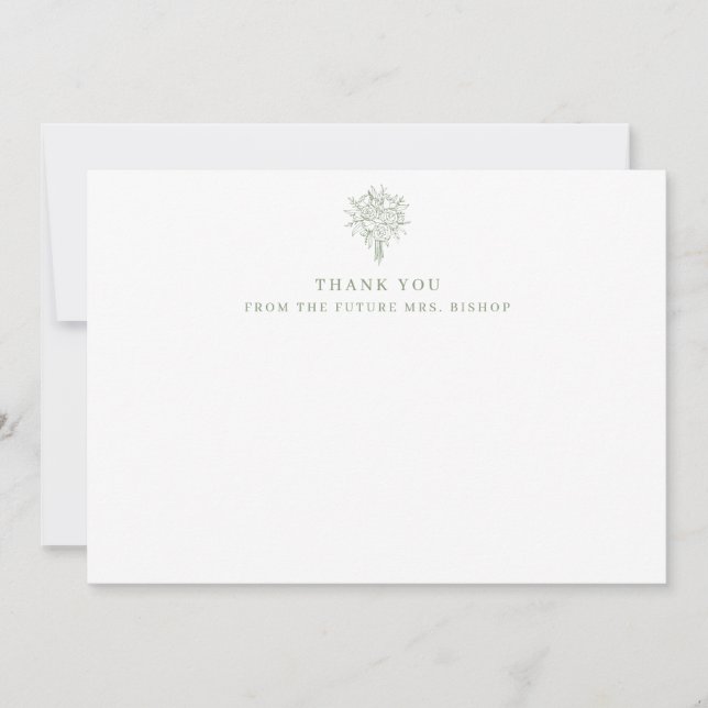 Tarjeta De Agradecimiento Futuro Sra. Line Art Floral Bridal Shower Sage (Anverso)