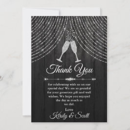 Tarjeta De Agradecimiento Gafas de diamantes negros de plata Boda
