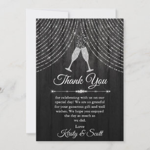 Tarjeta De Agradecimiento Gafas de diamantes negros de plata Boda
