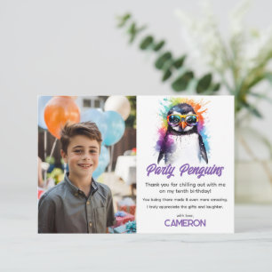 Tarjeta De Agradecimiento Gafas de sol Party Penguin, cumpleaños infantil