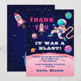 Tarjeta De Agradecimiento Galaxia astronauta rosa Fiesta del Espacio Ultrate
