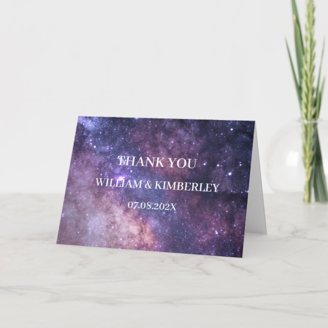 Tarjeta De Agradecimiento Galaxia Celestial Consellación Sky Elegante Boda (Anverso)