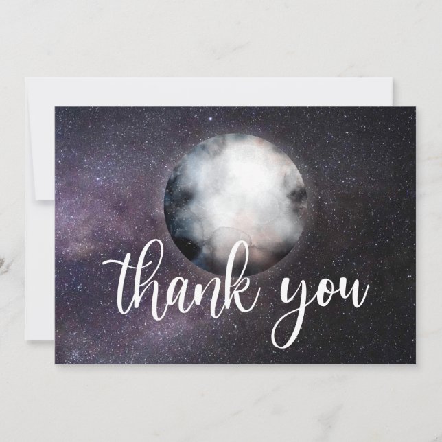 Tarjeta De Agradecimiento Galaxia de acuarela por la luna gracias (Anverso)
