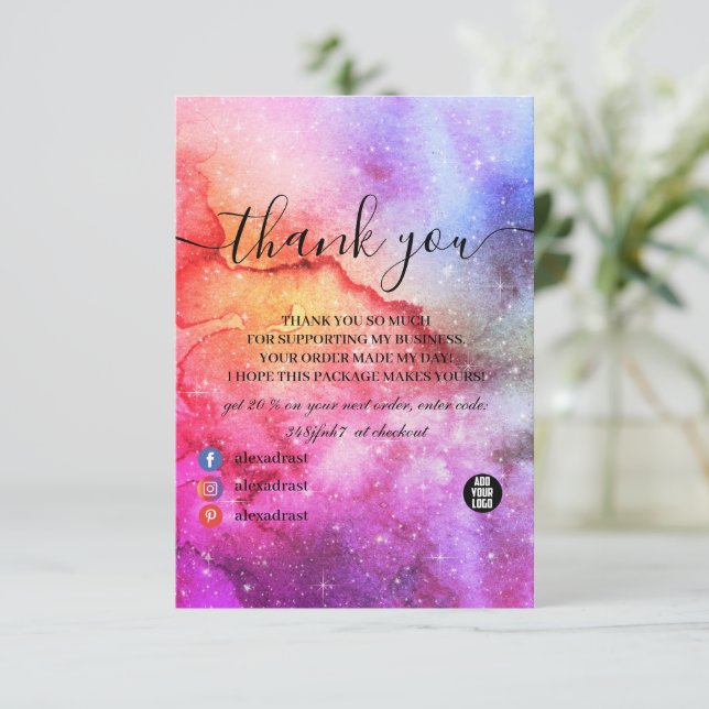 Tarjeta De Agradecimiento Galaxia rosa azul turquesa de tinta cósmica Nebulo (Anverso de pie)