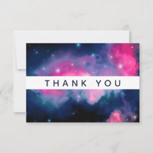 Tarjeta De Agradecimiento Galaxia rosa y azul y estrellas Resumen Gracias